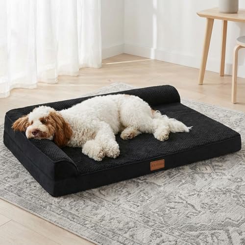 Orthopedic Dog Bed Large Sized Dog 36''X24'', Waterproof L Bolster Egg Crate Foam Pet Crate Beds with Washable Removable Cover, Non-Slip Soft Pet Couch Sleep Mat, Black - color: Black, size: L:36x24x3.5 IN