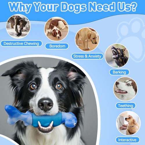 BIKIISEN Dog Toys for Aggressive Chewers, Interactive Dog Chew Toy for Large Dogs, Indestructible Squeaky Toys to Keep Them Busy, Tough Toys for Medium/Large Dogs Blue - color: Blue
