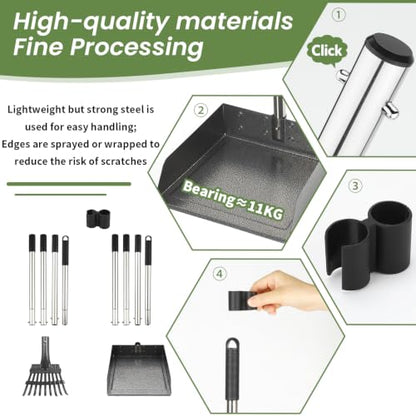 T2Y Pooper Scooper, Long Handle Dog Pooper Scooper, Adjustable Stainless Steel Rake & Extra Large Tray, Antirust & Durable Poop Scoopers for Yard, Lawn, Snowfield, Suitable for Multi-Dog Family - size: Rake & Large Tray