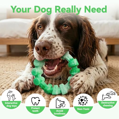 BoYoYo 2 Pack Dog Toys for Aggressive Chewers, Indestructible Dog Toys for Large Breed, Durable Chew Toy for Dogs to Keep Them Busy, Ring Toy for Trainging & Cleaning Teeth, Milk Flavored