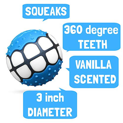 Dog Balls Toys Squeaky Fetch - Rubber Funny Ball Gifts for Large Medium Dogs (Blue White) - color: Blue White