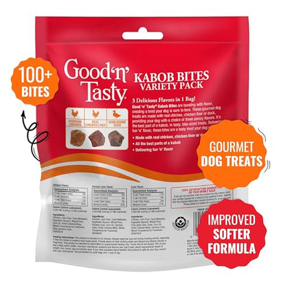 Good 'n' Tasty Kabob Bites Treat for All Dogs, 18 Ounces, Gourmet Dog Treats with Chicken, Duck or Chicken Liver, New Improved Formula for Softer Texture - size: 1.13 Pound (Pack of 1), style: Kabob Bites