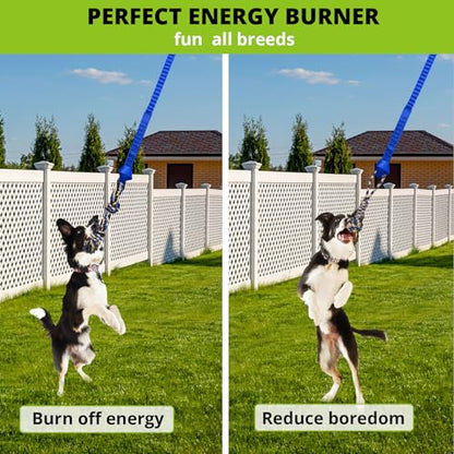 Dog Hanging Bungee Tug Toy: Interactive Tether Tug-of-War for Pitbull Small to Large Dogs to Exercise and Training Equipment - Outdoor Tree Tugger Dog Rope Toy with 2 Chew Rope Toys - Blue - size: X-Large-Blue-for Single Dog