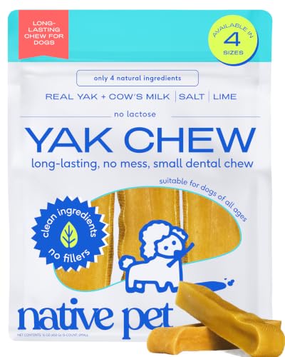 Native Pet Yak Cheese Himalayan Dog Chews - Long Lasting Dental Sticks for Small Breeds– 100% All Natural Himalayan Yak Chews for Small Dogs – Cheese Bone for Aggressive Chewers - 15 Per Pack - size: 15 Chews