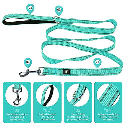 NESTROAD Dog Collar and Leash Set,Reflective Dog Collars with Quick Release Buckle,Adjustable Nylon Pet Collar for Small Medium Large Dogs(Medium,Teal) - color: Teal, size: Medium