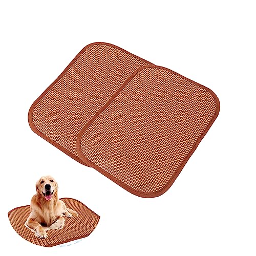 2 Pack Cat Cooling Mat Self Cool Pad Seats Summer Bamboo Rattan Woven Sleeping Rest Mats for Pets Puppy Dog Kitty Kennels Crates Guinea Pig Hamster Rabbit 35x50cm