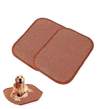 2 Pack Cat Cooling Mat Self Cool Pad Seats Summer Bamboo Rattan Woven Sleeping Rest Mats for Pets Puppy Dog Kitty Kennels Crates Guinea Pig Hamster Rabbit 35x50cm