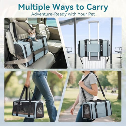 PETSFIT Soft-Sided Cat Carrier with Patented Safety Buckles, Lockable Zippers & Safety Tether,Escape-Resistant Travel Pet Carrier for Car Rides & Vet Visits, Airline Approved Under-Seat, Up to 12 lbs - color: Cyan blue, size: 18.0"L x 11.0"W x 11.0"H