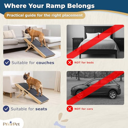 Dog Ramp for Couch – Non-Slip, Sturdy Build Foldable Wooden Dog Ramp – Supports up to 200 lbs – 7 Adjustable Heights (14"–20.5") – Enhanced Stability – Birchwood Pet Ramp for Small Dogs – Natural - color: Natural