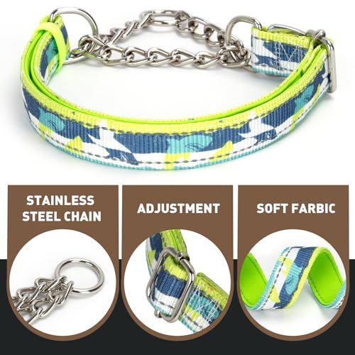 Reflective Martingale Dog Collar - No-Pull Adjustable Training Collar with Soft Nylon & Chain, Shark Pattern for Medium, Large & XL Dogs (Shark M) - color: 10, size: M(Neck12"-17")