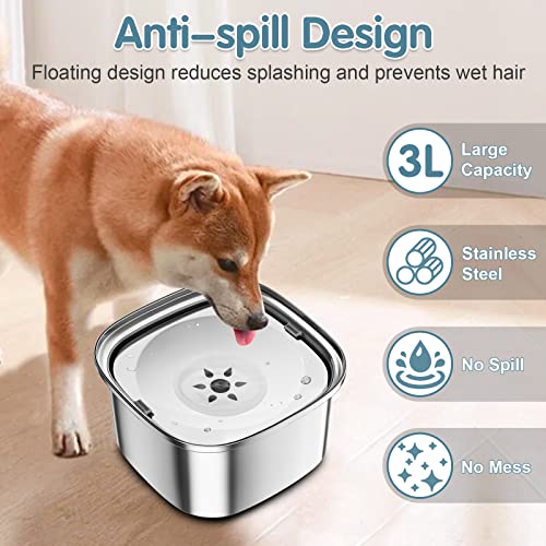 UPSKY 3L Dog Water Bowl 101oz Stainless Steel No Spill Large Capacity Dog Food Water Bowl Slow Water Feeder, Spill Proof Pet Water Dispenser Vehicle Carried Travel Water Bowls - color: J-White