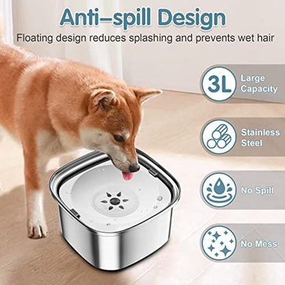 UPSKY 3L Dog Water Bowl 101oz Stainless Steel No Spill Large Capacity Dog Food Water Bowl Slow Water Feeder, Spill Proof Pet Water Dispenser Vehicle Carried Travel Water Bowls - color: J-White