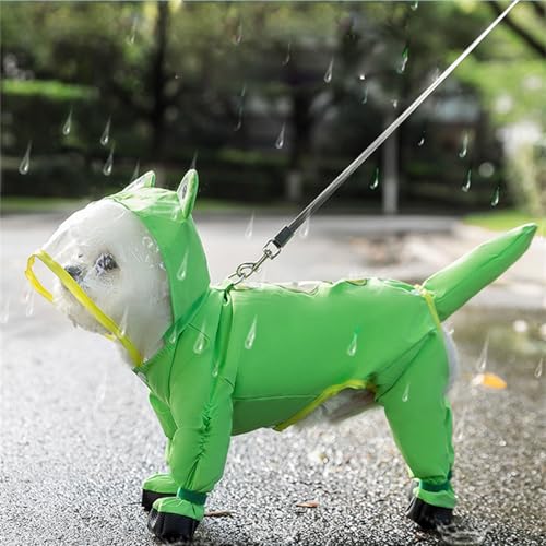 Dog Raincoat with Boots,Waterproof Dog Raincoats with Hood for Small Medium Large Dogs,Raincoat with Leash Ring (Green Frog, Small) - size: Small