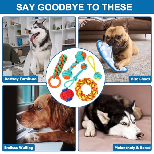 Aitmexcn Dog Rope Toys 6 Pack, Puppy Teething Toys for Small Medium Breed, Sturdy Cotton Chew Tug Ropes Indoor/Outdoor, Exercise Interactive Tug of War Dog Toys for Boredom, Teeth Clean - size: 6 Pack-Medium