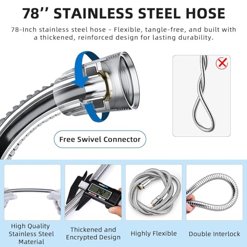 G-Promise Dog Shower Sprayer Attachment for Fast and Clean Pet Showering, Multifunctional Shower, Metal Diverter, 78 Inch Extra Long Hose, No Drill Hook, Dog Washing-Bathingroom (Chrome) - color: Chrome, size: 78 Inch Hose