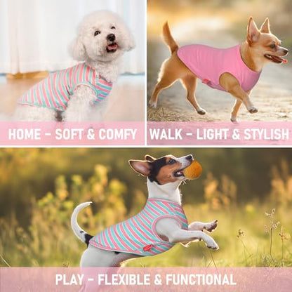 KYEESE 2Pack Dog Shirt, Soft Striped Dogs T Shirts, Lightweight Doggie Tank Top Cat Clothes, Sleeveless Dog Shirt for Small Dogs, Stretchy Pet Vest, Pink, Small - color: 01# 2Pack (Pink+Striped), size: Small (4-7lbs)