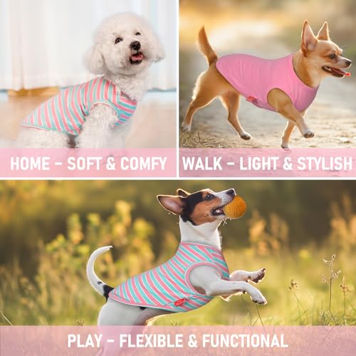 KYEESE 2Pack Dog Shirt, Soft Striped Dogs T Shirts, Lightweight Doggie Tank Top Cat Clothes, Sleeveless Dog Shirt for Small Dogs, Stretchy Pet Vest, Pink, Medium - color: 01# 2Pack (Pink+Striped), size: Medium (7-13lbs)