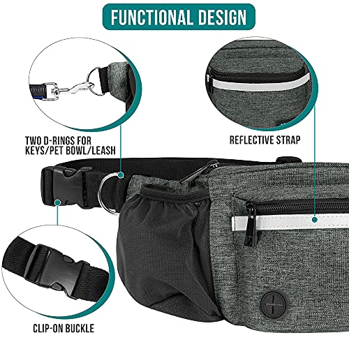 PetAmi Dog Fanny Pack, Treat Pouch for Dog Walking, Training, Built in Poop Bag Dispenser, Water Bottle Holder, Collapsible Bowl, Pet Treat Waist Belt for Hiking, Running, Kibbles (Charcoal) - color: Charcoal