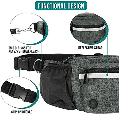 PetAmi Dog Fanny Pack, Treat Pouch for Dog Walking, Training, Built in Poop Bag Dispenser, Water Bottle Holder, Collapsible Bowl, Pet Treat Waist Belt for Hiking, Running, Kibbles (Charcoal) - color: Charcoal