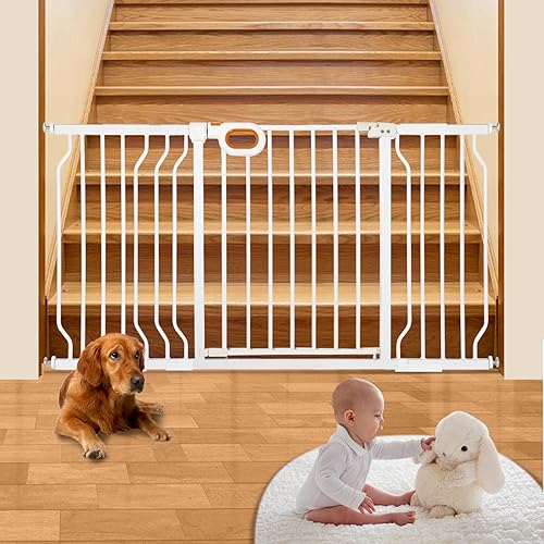 owlie Baby Gate for Stairs - 29-57'' Wide,No Drilling, Pressure Mount, White (30.5'' Tall) - color: White, size: Wide 29-57''