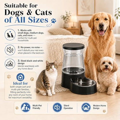 Automatic Dog Feeder and Water Dispenser with Stainless Steel Bowl, Dog Gravity Food Feeder and Waterer for Large Medium Pets 2.1 Gallon x 2 - size: 2.1 Gallon Set