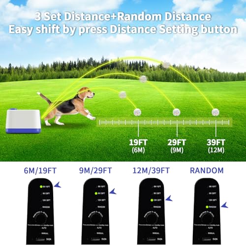 MEKAPLE Automatic Dog Ball Launcher with Barking Function, Auto+Manual Mode Interactive Dog Fetch Toy with 4 Adjustable Distances, Dog Balls Thrower for Small & Medium Dogs, with 4 Durable ETPU Balls - color: White and Blue