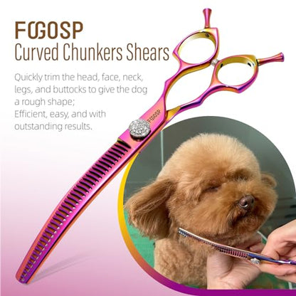 45°Curved Dog Grooming Scissors Curved Thinning Shears Curved Chunkers Dog Shears 3Pcs Combo (RoseRed) - color: Rose Red, size: 7.5 in 3PCS Set