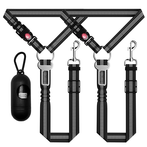 Seyezo Dog Car Seat Belt Set - 3 Piece Retractable Harness, Adjustable Reflective Seatbelt for Vehicle Headrests, Safety Restraint, Heavy Duty & High Elastics, Black - color: 01-2PCS Black
