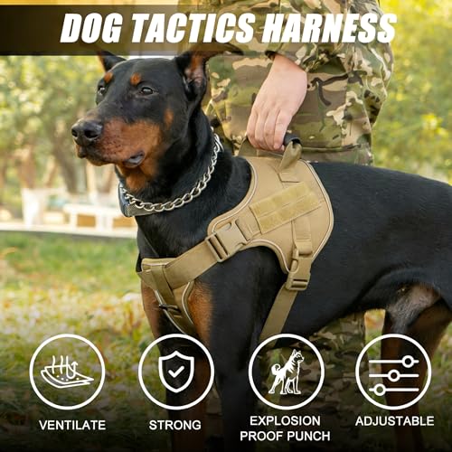 Tactical Dog Harness for Medium Large Dogs,No-Pull Dog Harness, Smart Fit Reflective Pet Walking Harness for Training,Dog Vest Harness with Handle (L (Neck:20"-26" ; Chest:24"-32") 50-66lb) - size: L (Neck:20"-26" ; Chest:24"-32") 50-66lb