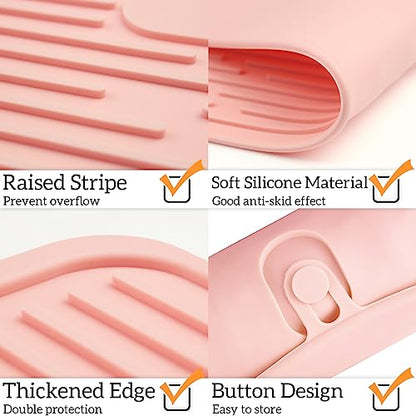 Ptlom Pet Placemat for Dog and Cat, Mat for Prevent Food and Water Overflow, Suitable for Medium and Small Pet, Pink, Silicone - color: Pink