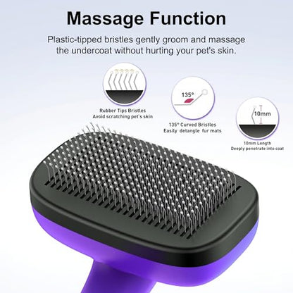 Self Cleaning Slicker Brush for Dog and Cat Deshedding, Purple | Shedding Brush for Dogs & Cats, One-Click Retractable Bristles for Easy Cleaning Flying Hair at Home - color: Purple 1 PCS