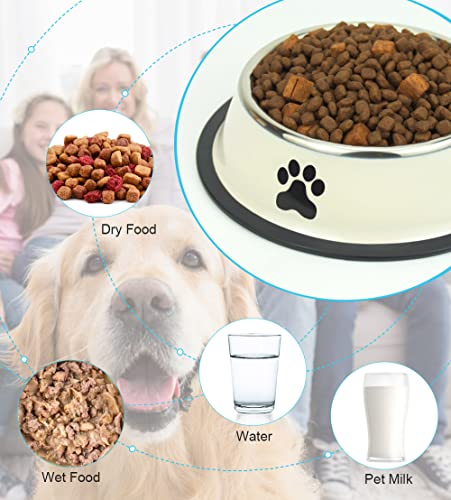 Stainless Steel Dog Bowls, Food and Water Non Slip Anti Skid Stackable Pet Puppy Dishes for Small, Medium and Large Dogs (2 Pack) - color: White & Grey, size: 1.5 Cup/12 oz