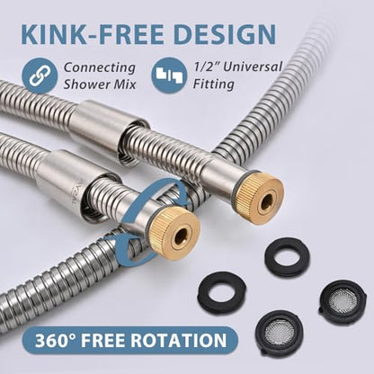 Brushed Nickel Shower Hose Extra Long 304 Stainless Steel Handheld Showerhead Hose, Anti Winding Interface, With Brass Insert And Nut - durable Rv Shower Hoses Replacement(Brushed Nickel, 69 Inches) - color: Brushed Nickel, size: 69 Inches
