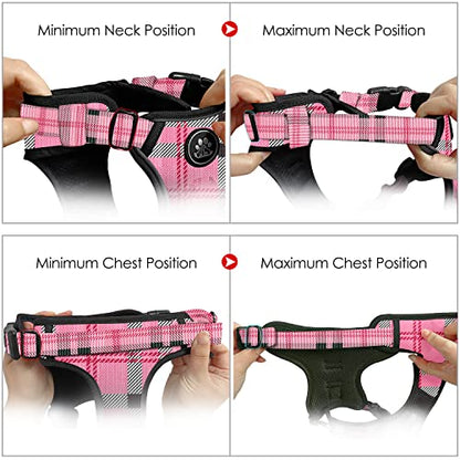 NESTROAD No Pull Dog Harness with Leash, Reflective No Choke Pet Vest Harness,Adjustable Soft Padded Dog Harness with Easy Control Handle for Small Dogs(Checkered Pink,Small) - color: Checkered Pink, size: 【S】neck 11-15" chest 15-21"