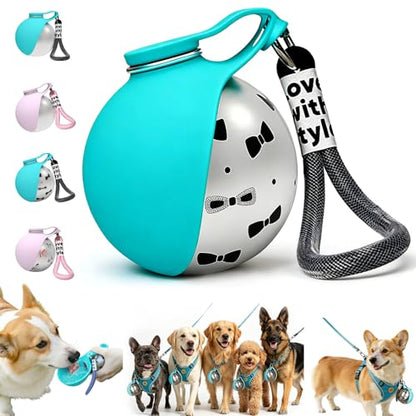 Foldable Pet Water Bottle for Travel, 2 in 1 Portable Dog Water Bottle, 9.6 Oz Stainless Steel Bottle with Silicone Bowl, Leak-Proof Water Dispenser Ideal for Small Dog Walking (Blue-Pattern) - color: Blue-Pattern