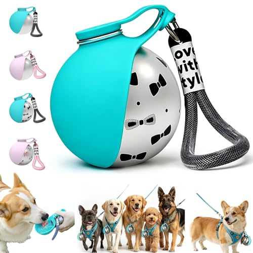 Foldable Pet Water Bottle for Travel, 2 in 1 Portable Dog Water Bottle, 9.6 Oz Stainless Steel Bottle with Silicone Bowl, Leak-Proof Water Dispenser Ideal for Small Dog Walking (Blue-Pattern) - color: Blue-Pattern