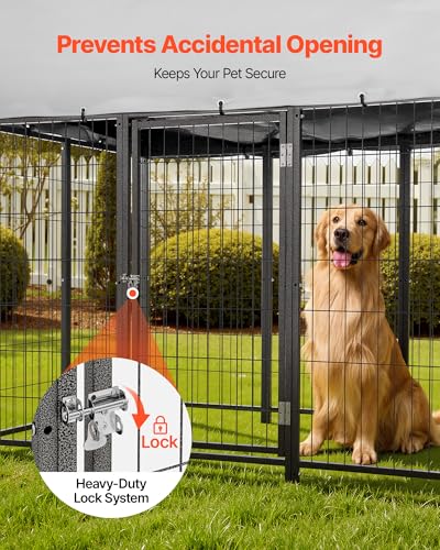 VEVOR Outdoor Dog Kennel, 7.87 x 3.94 x 5.4 ft Large Dog Kennel with Secure Lock, Outside Dogs Enclosures with UV-Resistant & Waterproof Roof Cover, Heavy Duty Pet Crate Cage Run for Large Dogs - size: 94.5"L x 47.2"W x 65.0"H
