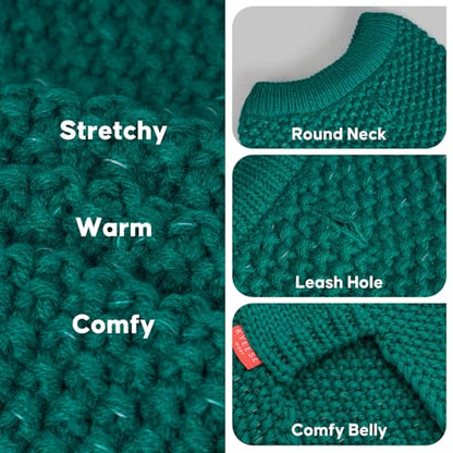 KYEESE Dog Sweater with Leash Hole Warm Pullover with Reflective Yarn for Small and Medium Dogs Male Soft Knit Pullover Boy Dog Coats Cozy Lightweight Thick Sweater,Green,Medium - color: 3# Green, size: M (24-30lbs)