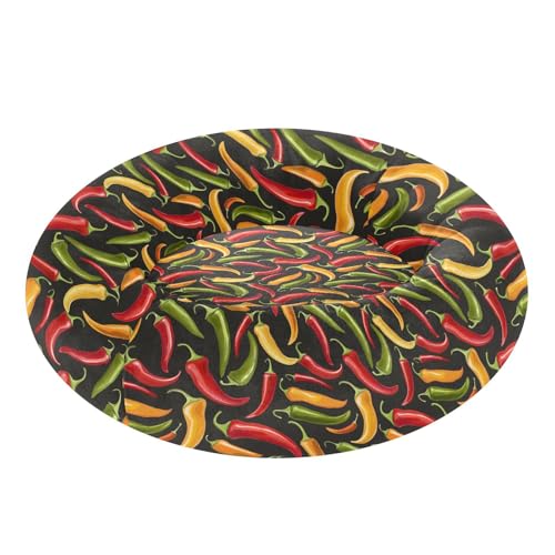 Pet Bed Chilli Pepper Black Colorful Print, 18" Small Dog Cuddler with Anti-Slip Bottom, Cute Pattern Round Sofa for Indoor Puppies & Kittens, All-Season Comfort - size: Small