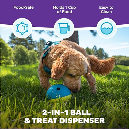 Outward Hound by Nina Ottosson Treat Tumble – Interactive Food-Dispensing Dog Puzzle Ball, Level 1 Beginner, Small, 4.8" - color: Treat Tumble (Small Blue)