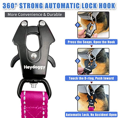 Strong Heavy Duty Dog Leash - 4ft Reflective Nylon Training Leash with Soft Padded Double Handle & Auto Lock Frog Clip - Safety Traffic Control for Large Medium Small Dogs No Pull Walk Hot Pink,4ft - color: Hot Pink, size: 4FT x 1" x 2.8MM