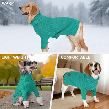 cyeollo Stretchy Fleece Dog Sweater, Knit Sweaters for Small Dogs Girl Warm Turtleneck Doggy Sweatshirt with Sleeves Fall Winter Pullover Cold Weather Dog Clothes, Aqua Green S - color: Aqua Green, size: Small
