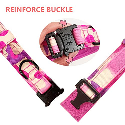 Tactical Dog Collar Adjustable Military Nylon Dog Collar with Control Handle and Heavy Duty Metal Buckle for Medium and Large Dogs (Pink Camo,S) - color: Pink Camo, size: Small (Pack of 1)