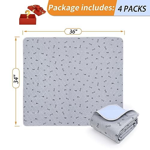 Washable Pee Pads for Dogs, 4Pack Reusable Puppy Training Pads 34x36, Absorbent Whelping Pads with Bone Print, Non-Slip Waterproof Pet Training Pads for Couch, Crate, Potty Training - size: 34X36" (Pack of 4)