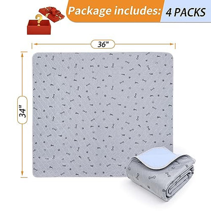 Washable Pee Pads for Dogs, 4Pack Reusable Puppy Training Pads 34x36, Absorbent Whelping Pads with Bone Print, Non-Slip Waterproof Pet Training Pads for Couch, Crate, Potty Training - size: 34X36" (Pack of 4)