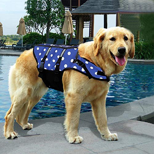 Izefia Dog Life Jacket Swimming Safety Coat Floatation Life Vest Life Saver with Handle for Small Dog Puppy Large Dog (Blue Dot, XS) - color: Blue Dot, size: X-Small
