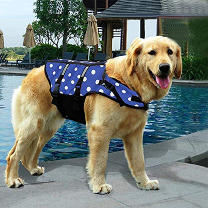 Izefia Dog Life Jacket Swimming Safety Coat Floatation Life Vest Life Saver with Handle for Small Dog Puppy Large Dog (Blue Dot, XS) - color: Blue Dot, size: X-Small