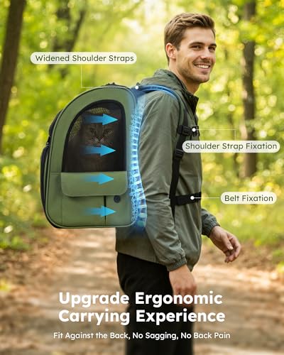 pecute Pet Backpack Expandable, Cat Carrier Backpack with Breathable Window - color: Geen, size: 12.6"L x 10.2"W x 16.5"H