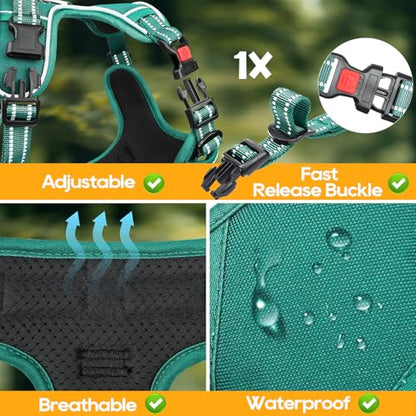 Timos Dog Harness Small Sized, No Pull Pet Harness with Neck Lockable Snap, No Choke Front Clip Reflective Vest, Adjustable Metal Rings 3 Buckles, Easy Control Handle for Small Dogs Grass Green S - color: Lock Grass Green, size: Small (Pack of 1)