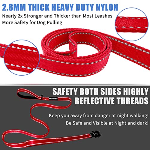 Strong Heavy Duty Dog Leash - 5ft Reflective Nylon Training Leash with Soft Padded Double Handle & Auto Lock Frog Clip - Safety Traffic Control for Large Medium Small Dogs No Pull Walk Red,5ft - color: Red, size: 5FT x 1" x 2.8MM